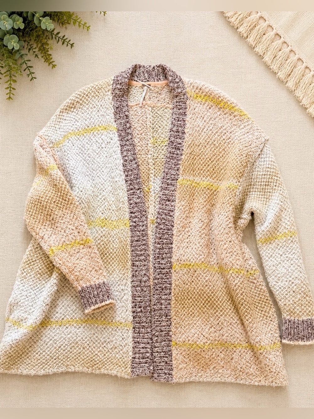 Free People Chunky Knit Cardigan Small Oversized Boho Open Front Sweater